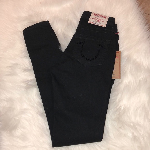 True Religion Denim - True Religion Black Curvy Skinny Jeans Embellished